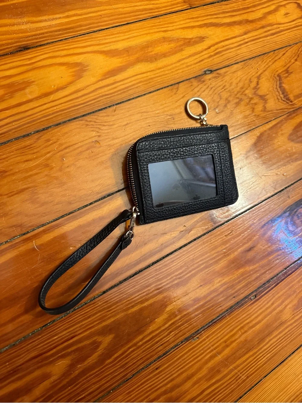 kate spade Black Pebbled Leather Wristlet Card Case with Key Ring